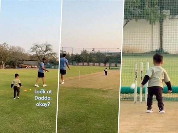 Angad was seen imitating Jasprit Bumrah in training and even bowled himself | Instagram