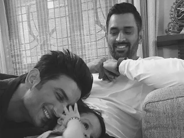 Sushant with MS Dhoni and Ziva