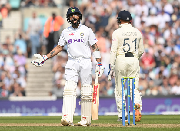 Virat Kohli's shows his frustration after getting out in second innings at the Oval | Getty