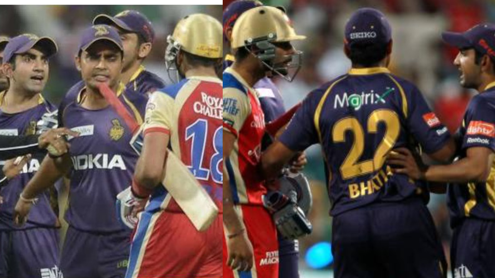 Rajat Bhatia intervening between Gautam Gambhir and Virat Kohli to stop a fight | X