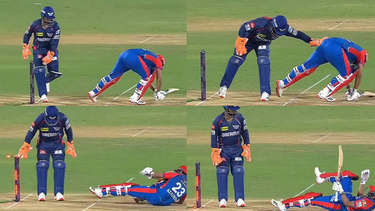 IPL 2025: WATCH- Rishabh Pant funnily pushes Kuldeep Yadav out of crease to stump him during DC v LSG match
