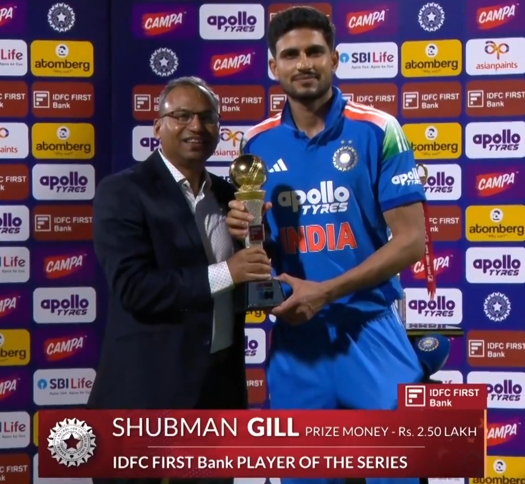 Shubman Gill won the Player of the Series in Afghanistan ODIs | BCCI