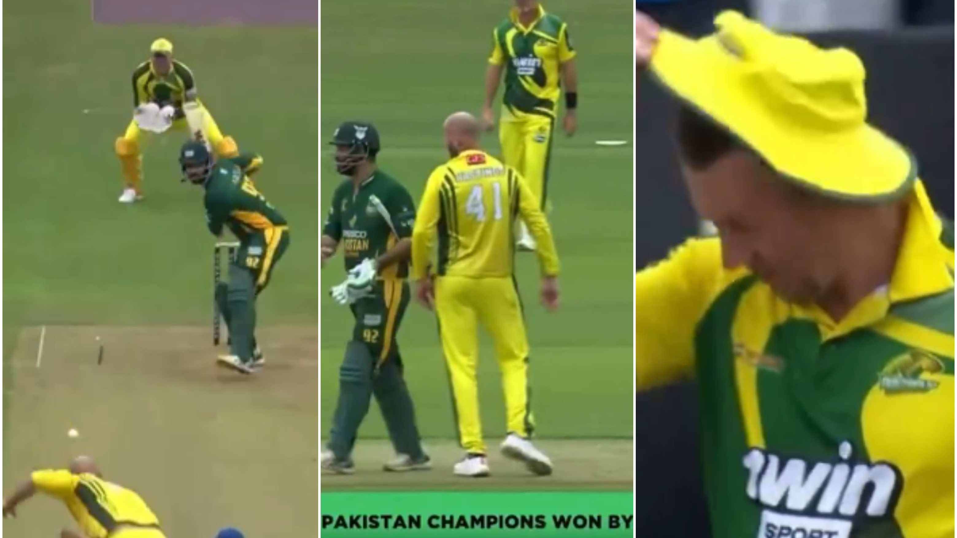 WATCH: Brett Lee’s disappointing reaction as John Hastings bowls 12 wides during Australia’s crushing loss to Pakistan Champions