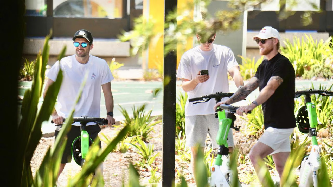 Ben Stokes and England teammates on e-scooters without helmet | Photo- Couriermail