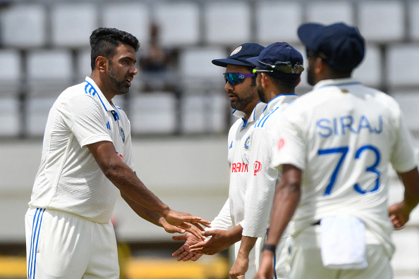 R Ashwin celebrates the wicket of Tagenarine Chanderpaul | Getty