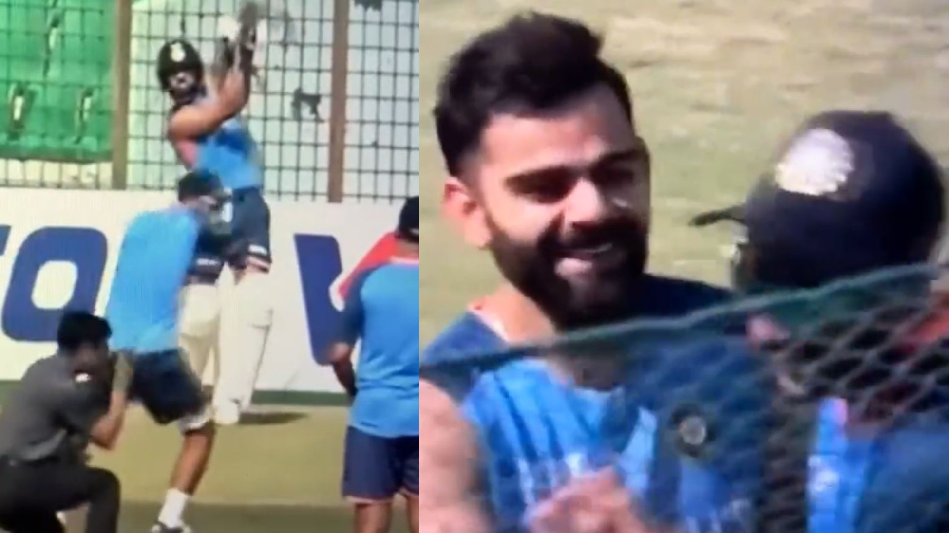 BAN v IND 2022: WATCH- Virat Kohli shares a laugh with Akshar Patel after smashing him for a six in nets