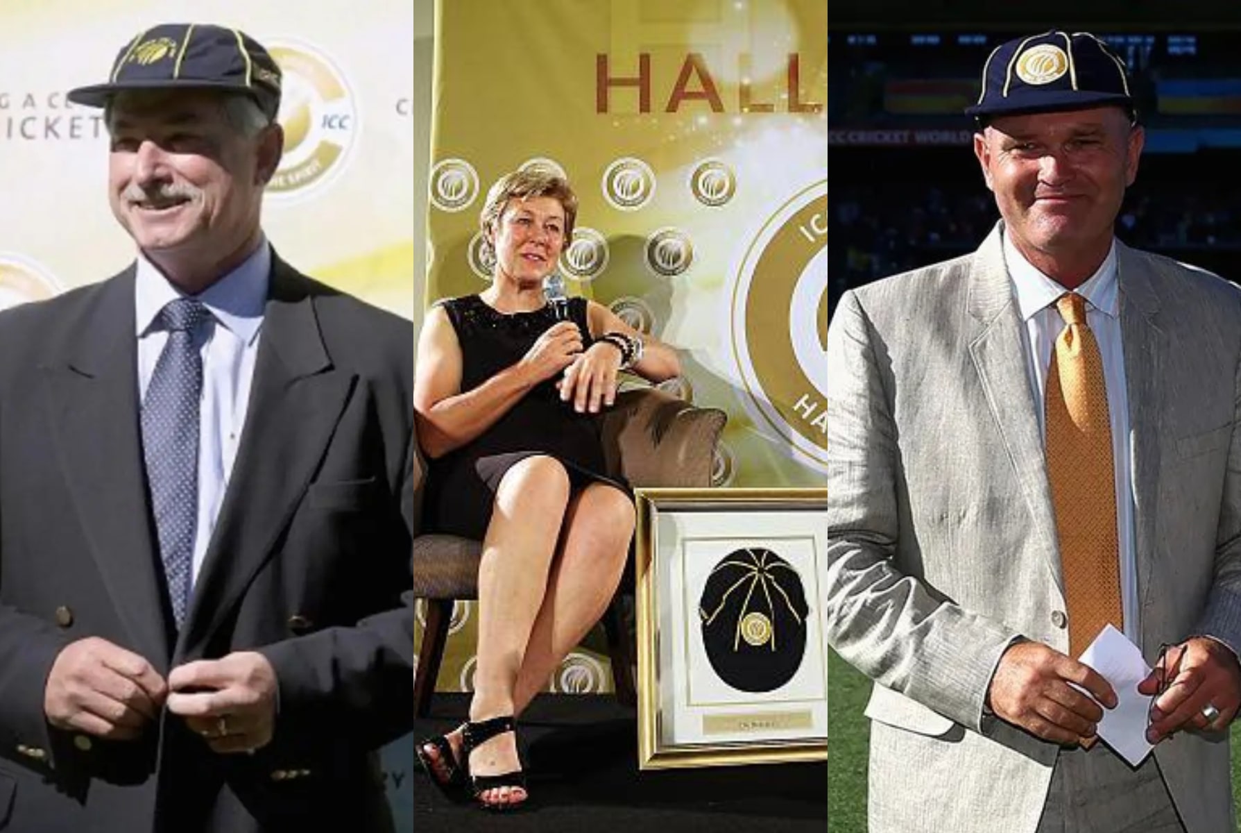 Sir Richard Hadlee, Debbie Hockley and Martin Crowe | X