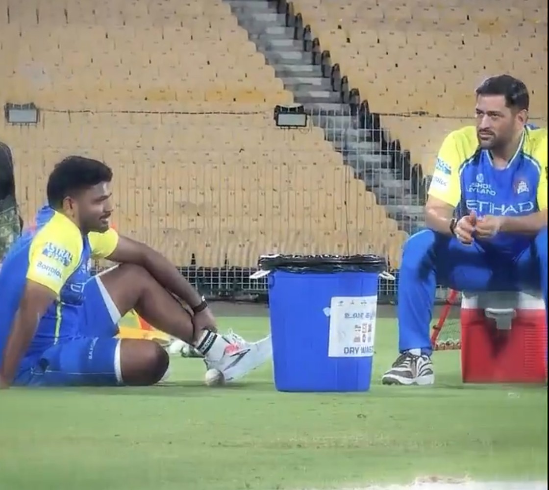 Sanju Samson and MS Dhoni during CSK practice session | CSK X