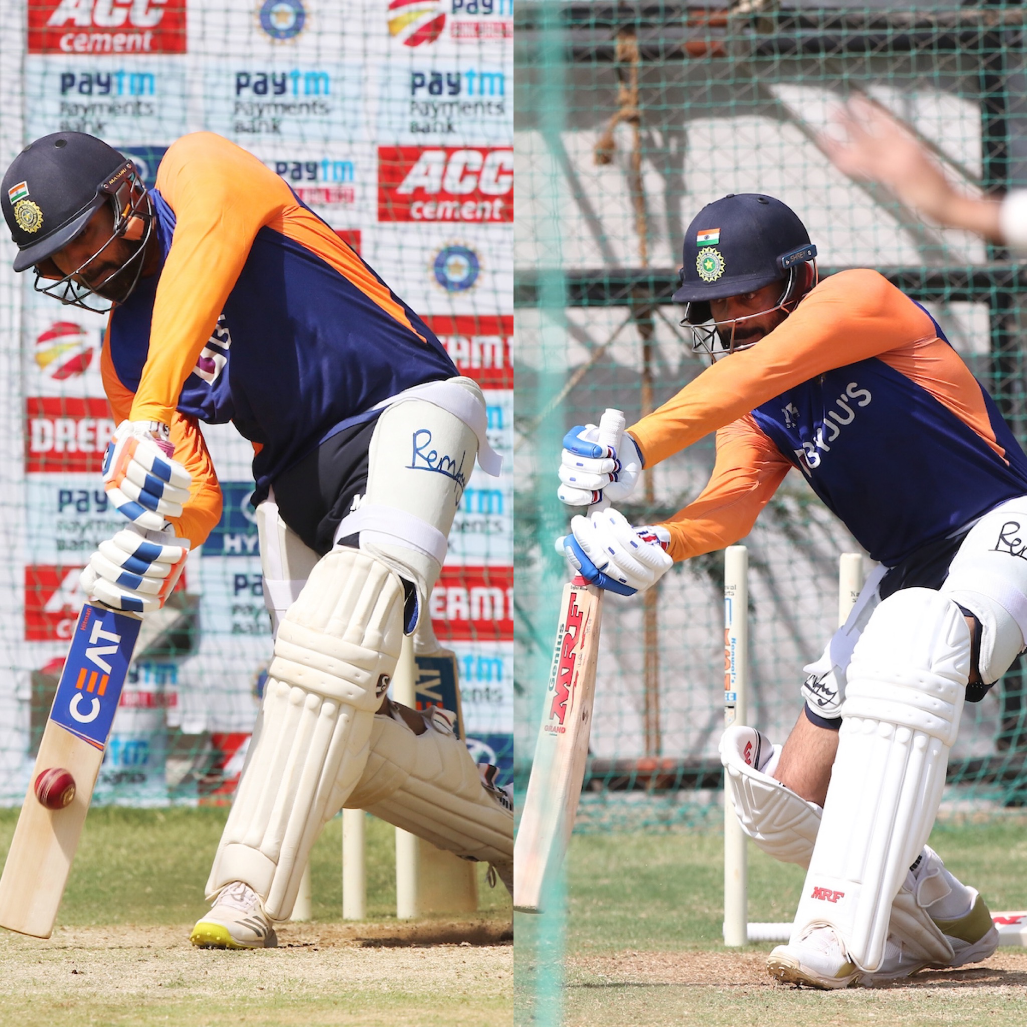 Rohit Sharma (L) and Virat Kohli (R) hit nets ahead of the fourth Test | BCCI 