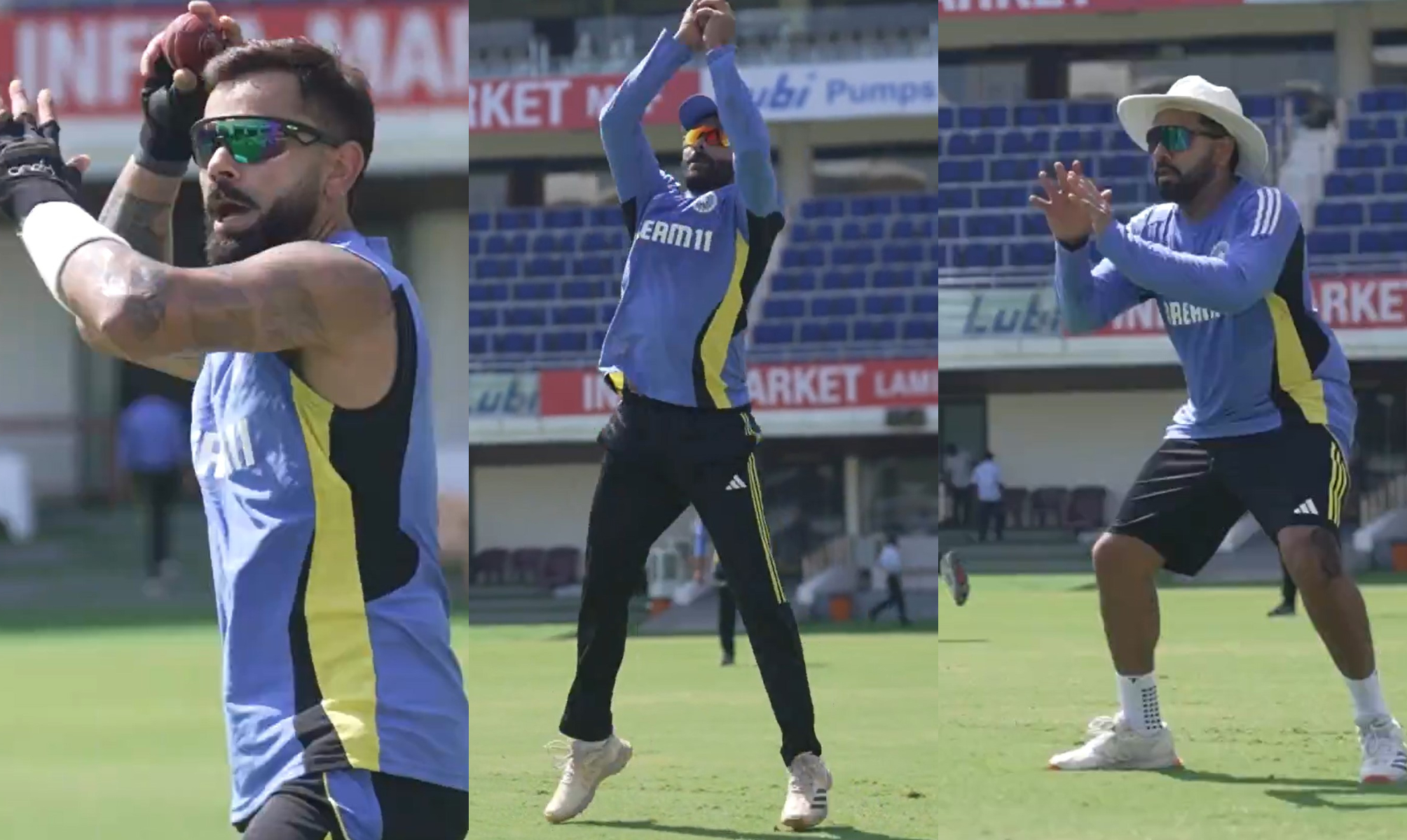 Kohli, Jadeja and Rohit in action during fielding practice session | BCCI