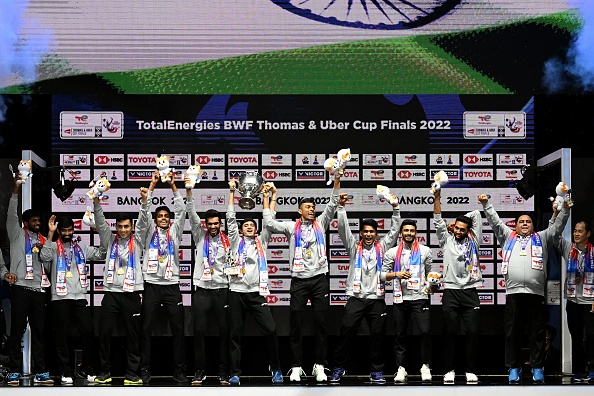 Gold medal winning Indian badminton team | Getty