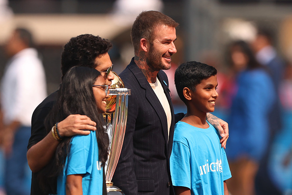 Beckham and Tendulkar were photographed with the CWC trophy | Getty