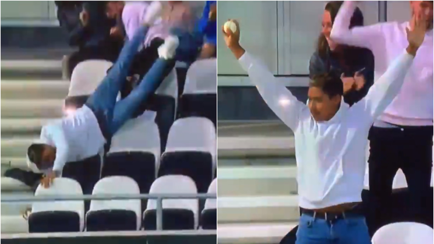 The Hundred: WATCH - Fan catches Liam Livingstone's six despite hilariously falling off in stands 