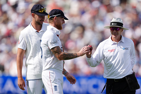 Ben Stokes speaking to umpire regarding the condition of the ball | Getty
