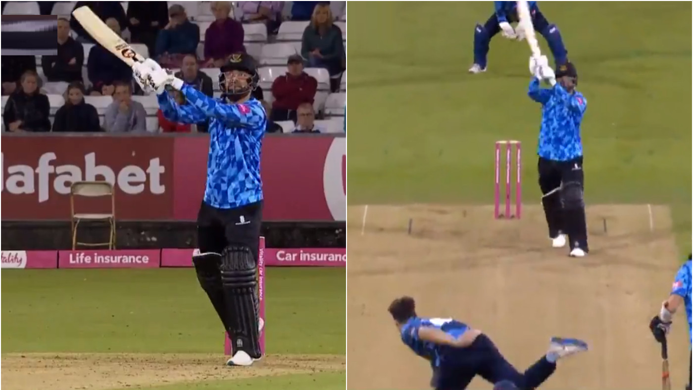 WATCH -  Rashid Khan plays a helicopter shot for six in T20 Blast