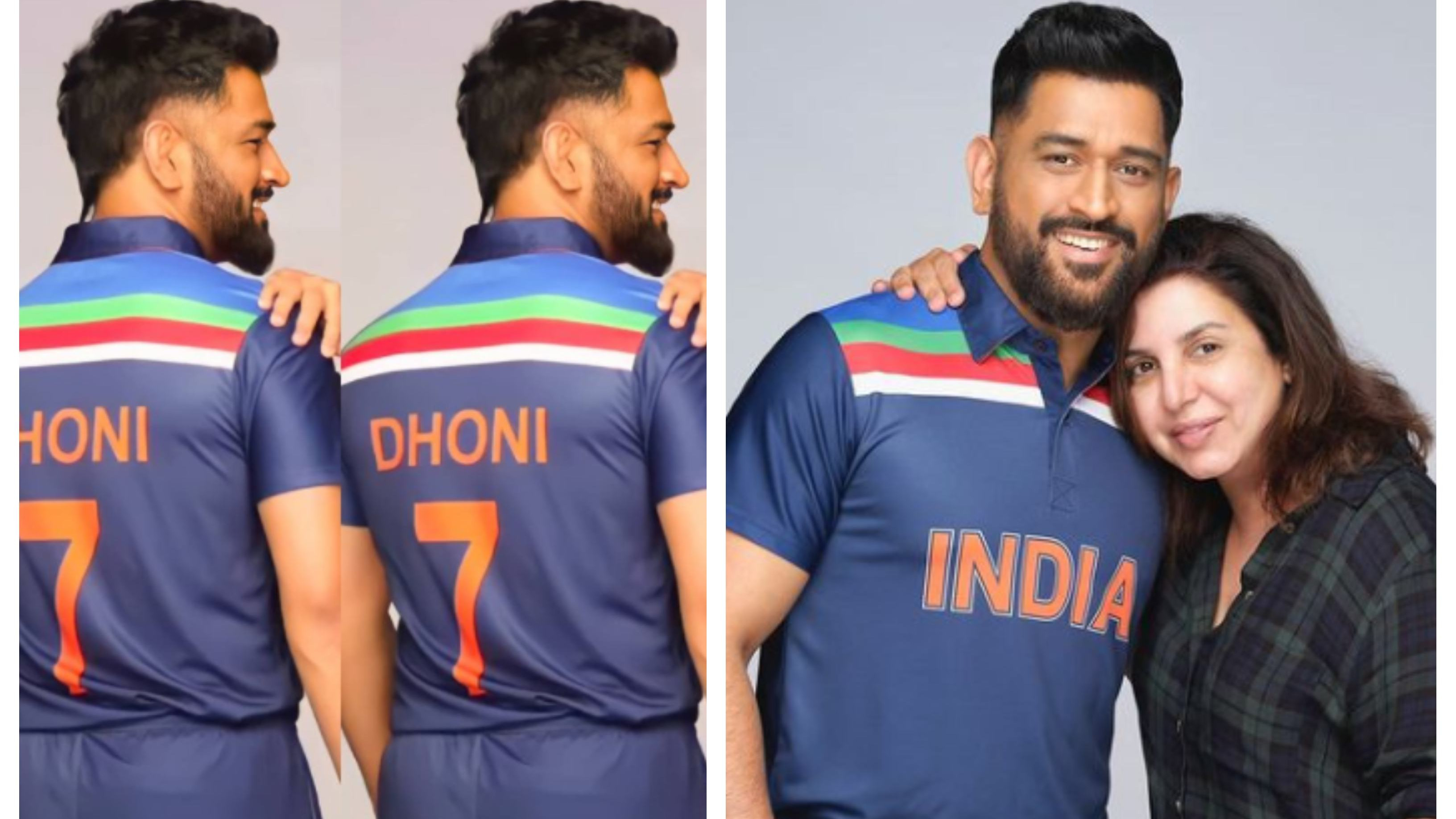 MS Dhoni dons Team India’s retro jersey during an advertisement shoot; pictures go viral