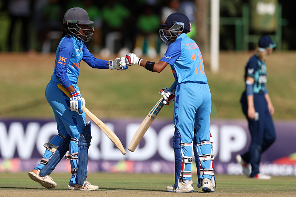 Soumya Tiwari and G Trisha made 24 runs each as India won by 7 wickets | Getty