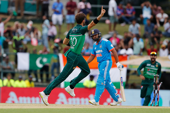  Shaheen Afridi celebrates the wicket of Rohit Sharma | Getty