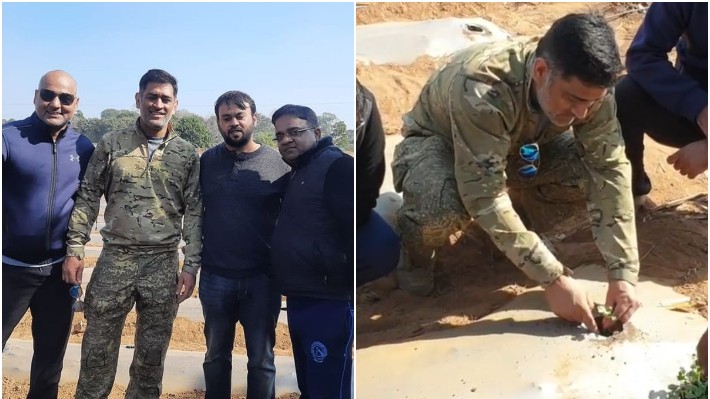 WATCH - MS Dhoni spends time on his farm; plants a tree with friends 