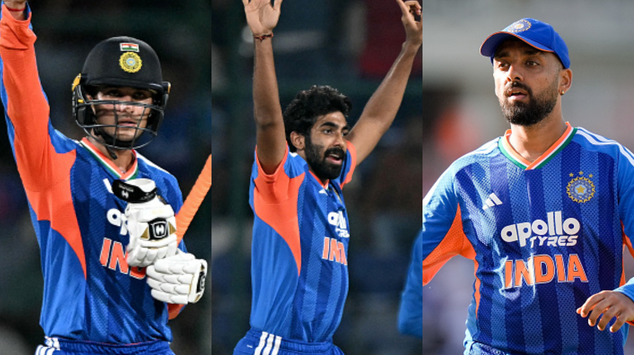 Abhishek Sharma, Jasprit Bumrah and Varun Chakaravarthy | Getty