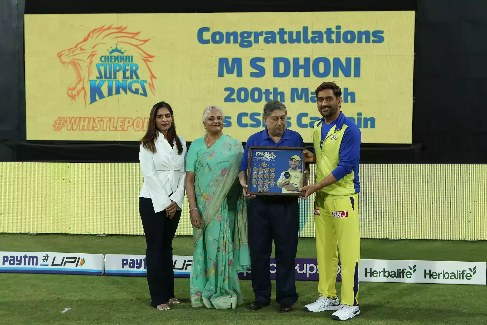 Rupa Gurunath along with N Srinivasan and MS Dhoni | CSK X