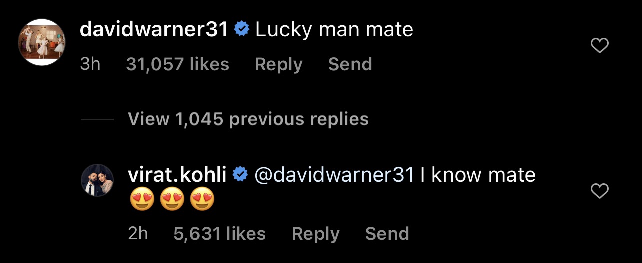 Virat Kohli replied to Warner to cool things down | Instagram