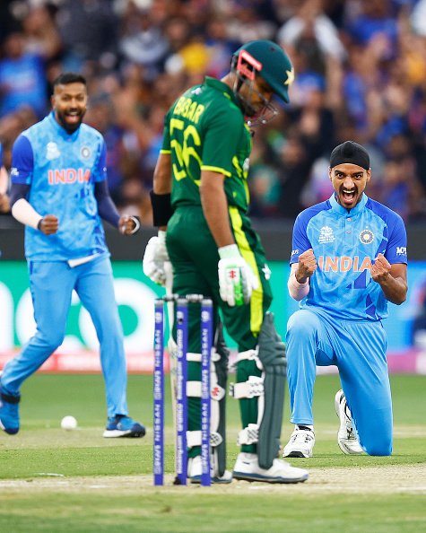 Arshdeep Singh celebrates dismissing Babar Azam | Getty