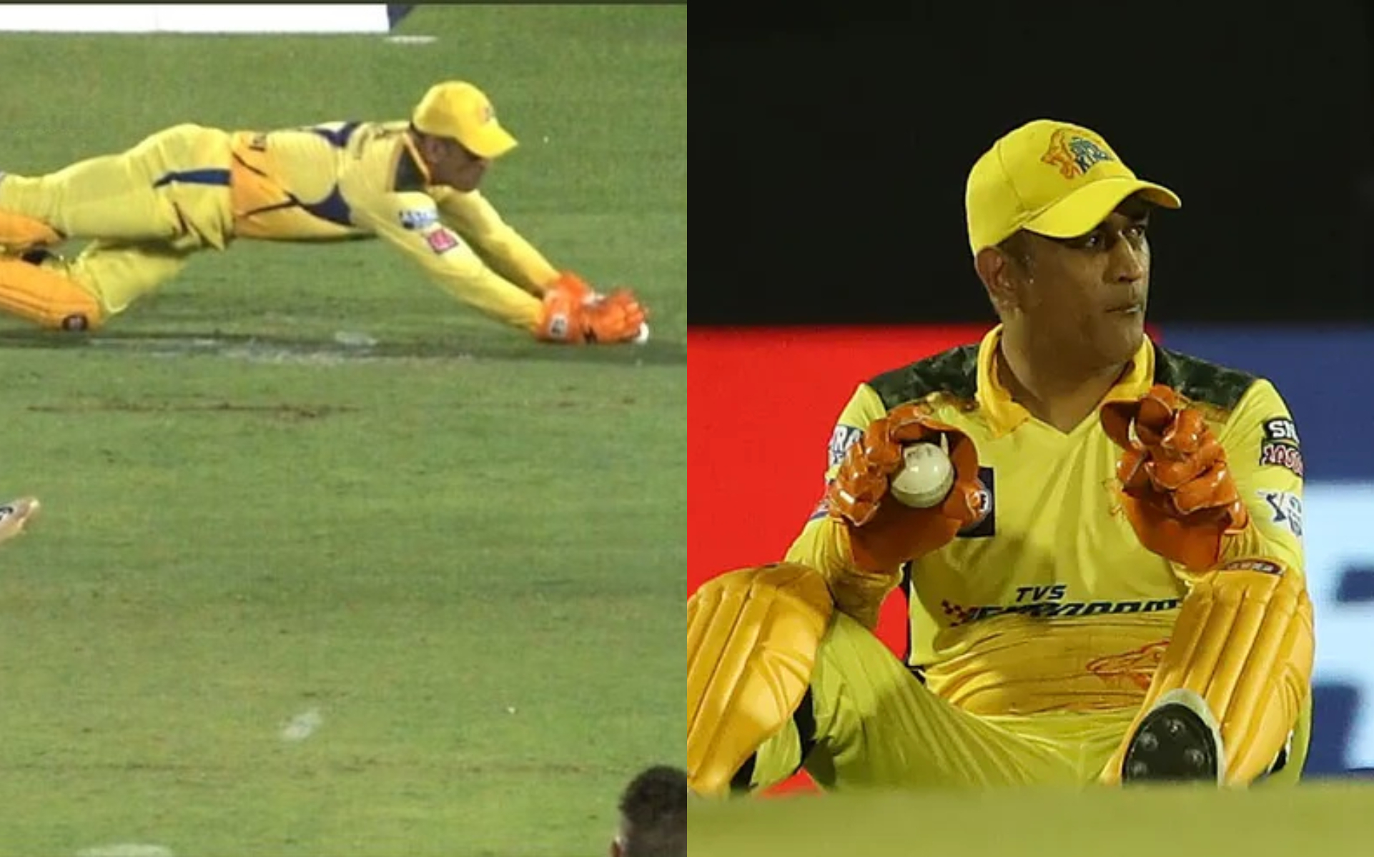 Dhoni insisted on review after taking a diving low catch of Livingstone | Twitter/ IPL-BCCI