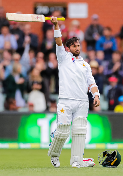 Yasir Shah celebrating his maiden Test century at Adelaide Oval | Getty