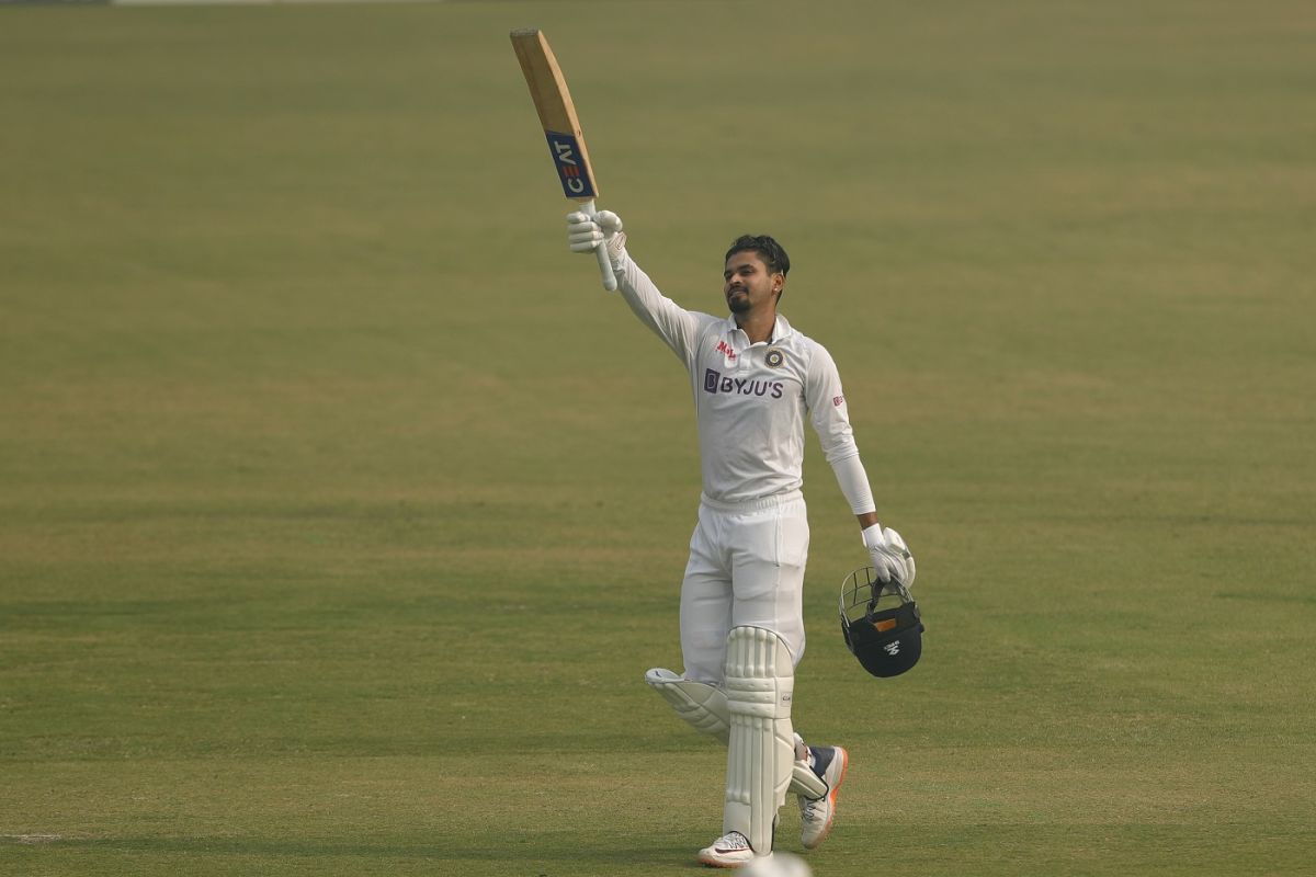 Shreyas Iyer celebrates his maiden Test century in Kanpur | BCCI