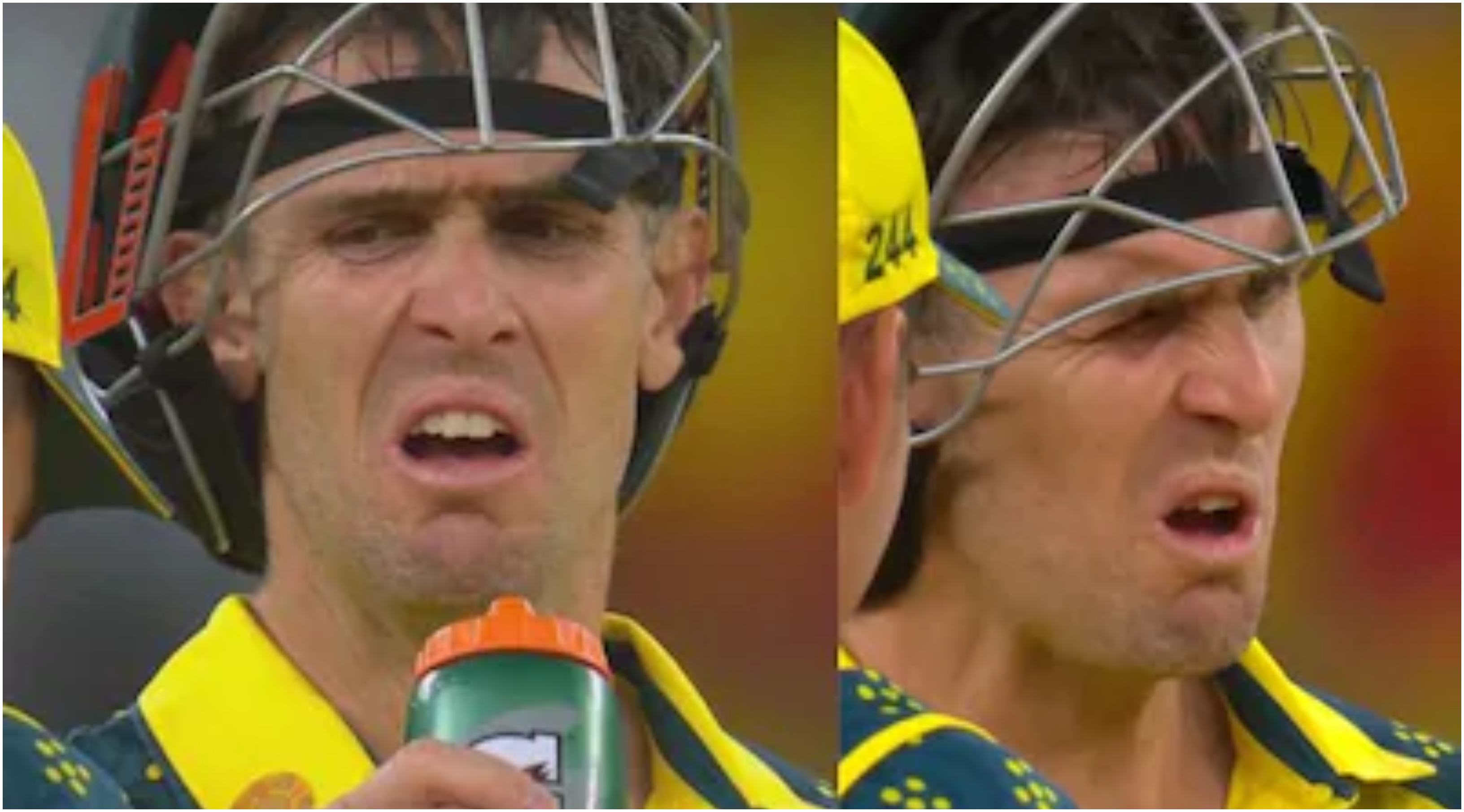 Mitchell Marsh's reaction after the pickle juice and gel intake in Perth | Screengrab