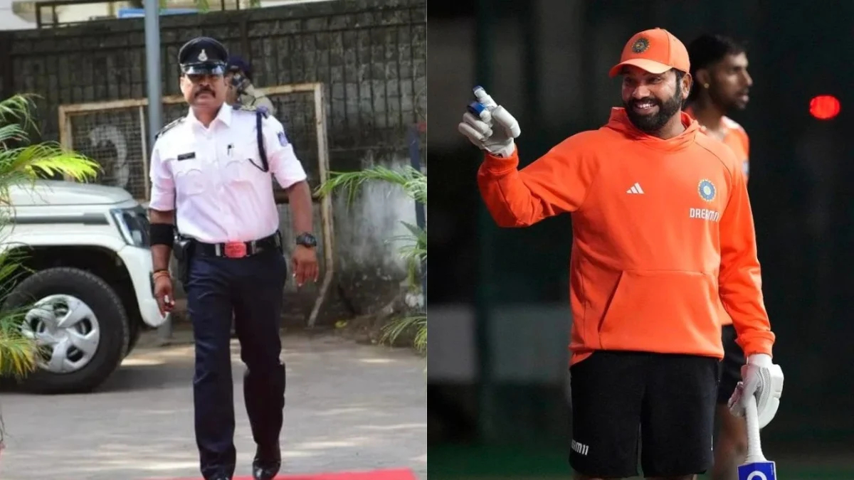 Traffic officer Ranjeet and Rohit Sharma |X