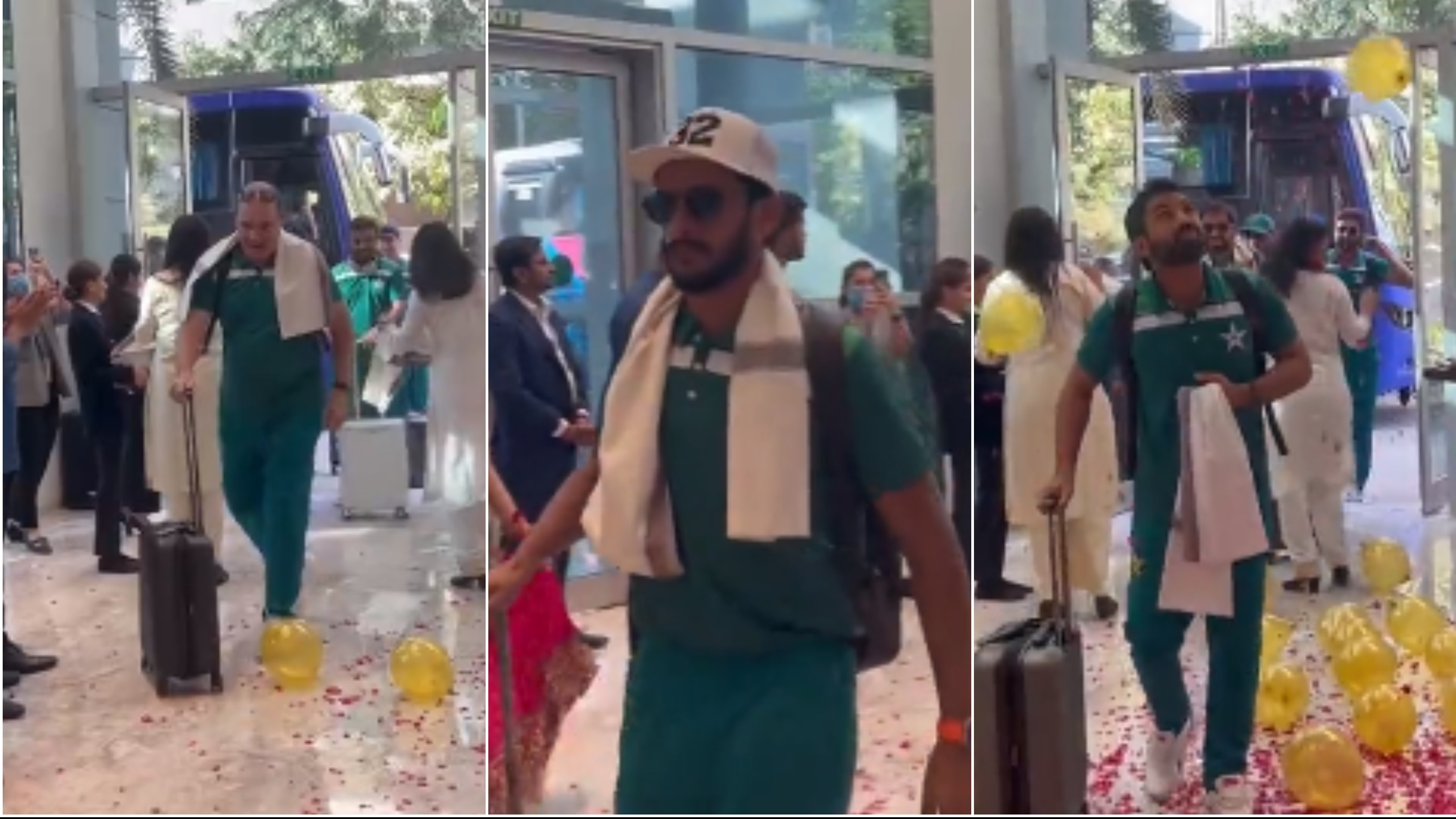 CWC 2023: WATCH – Ahmedabad welcomes Pakistan cricket team with shower of flower petals and sound of drums