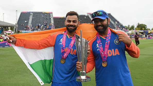 WATCH: Rohit Sharma and Virat Kohli pose with national flag in Barbados after India’s T20 World Cup 2024 triumph