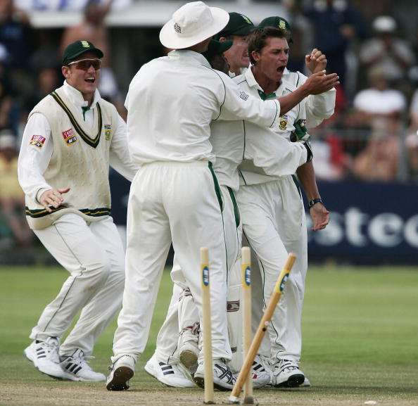 Dale Steyn celebrates after clean bowling Marcus Trescothick | GETTY