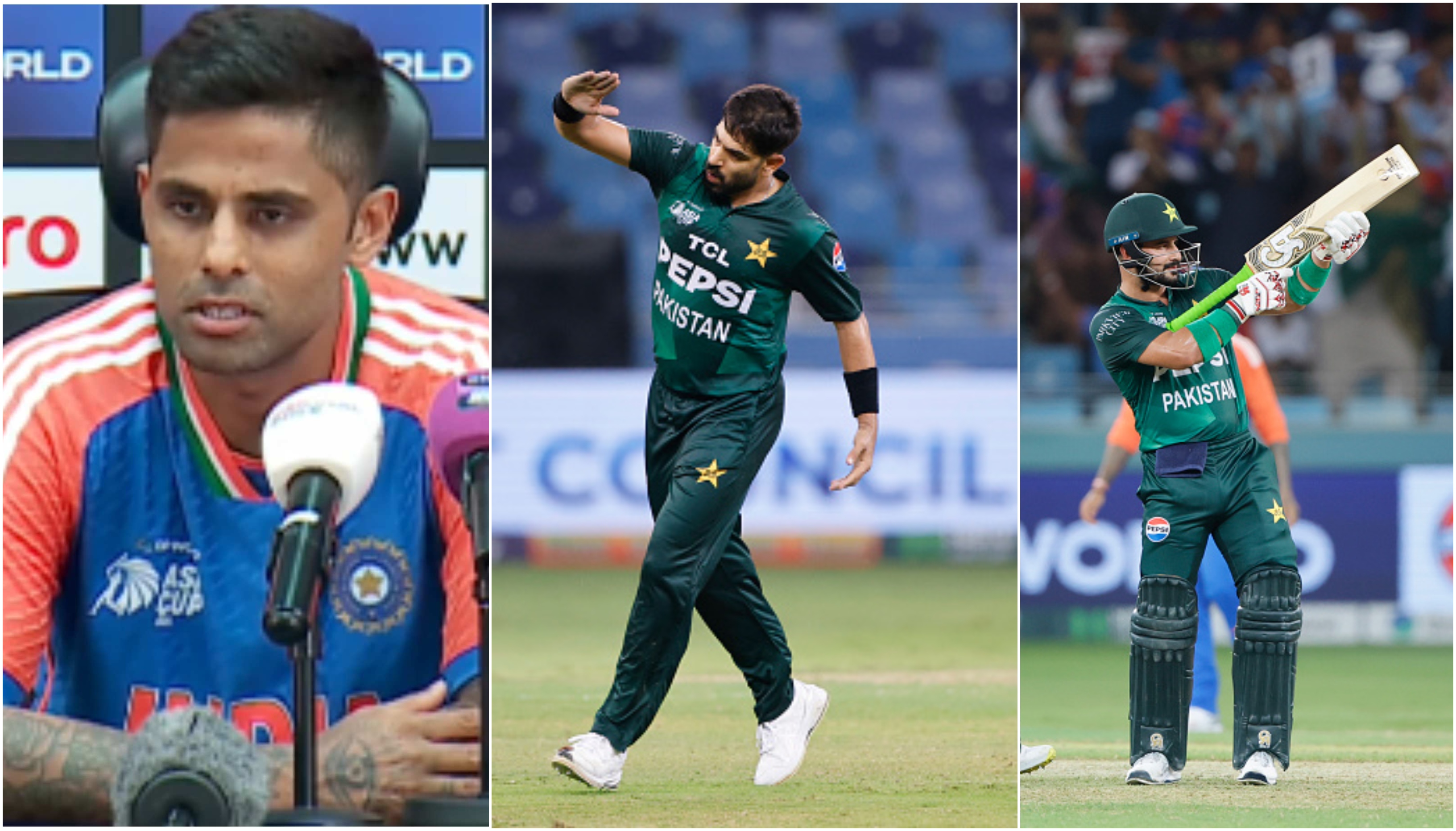 Suryakumar Yadav, Haris Rauf and Sahibzada Farhan | X