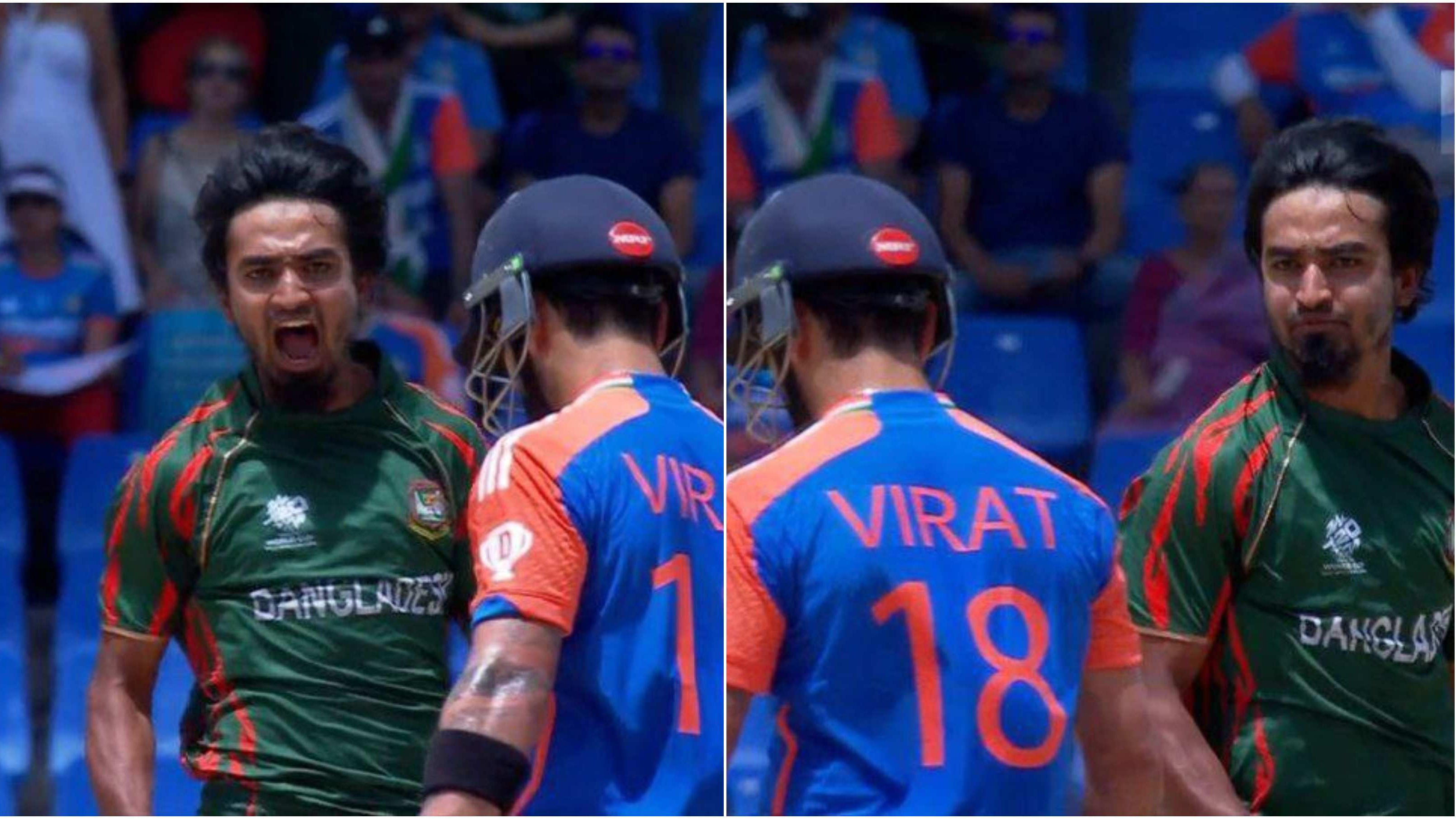 T20 World Cup 2024: WATCH - Tanzim Hasan Sakib gives a fiery send-off to Virat Kohli after cleaning up India star for 37