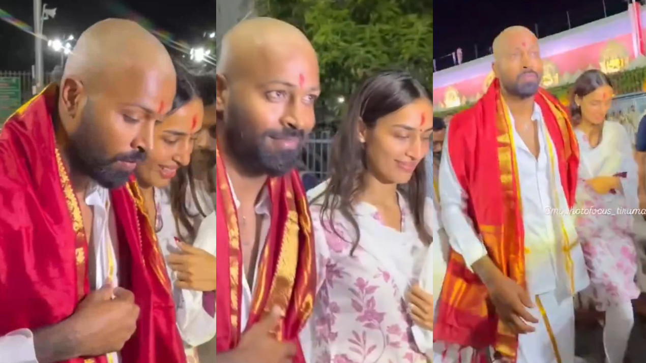 WATCH- Hardik Pandya seen in bald look with Mahieka Sharma after visiting the Sri Venkateswara Swamy Temple in Tirumala