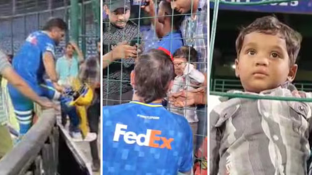IPL 2025: WATCH- MS Dhoni jumps over LED boards to meet his little fan in Delhi ahead of CSK v RR match
