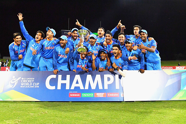 India U-19 team with the coveted World Cup trophy (Pic. source: Getty)