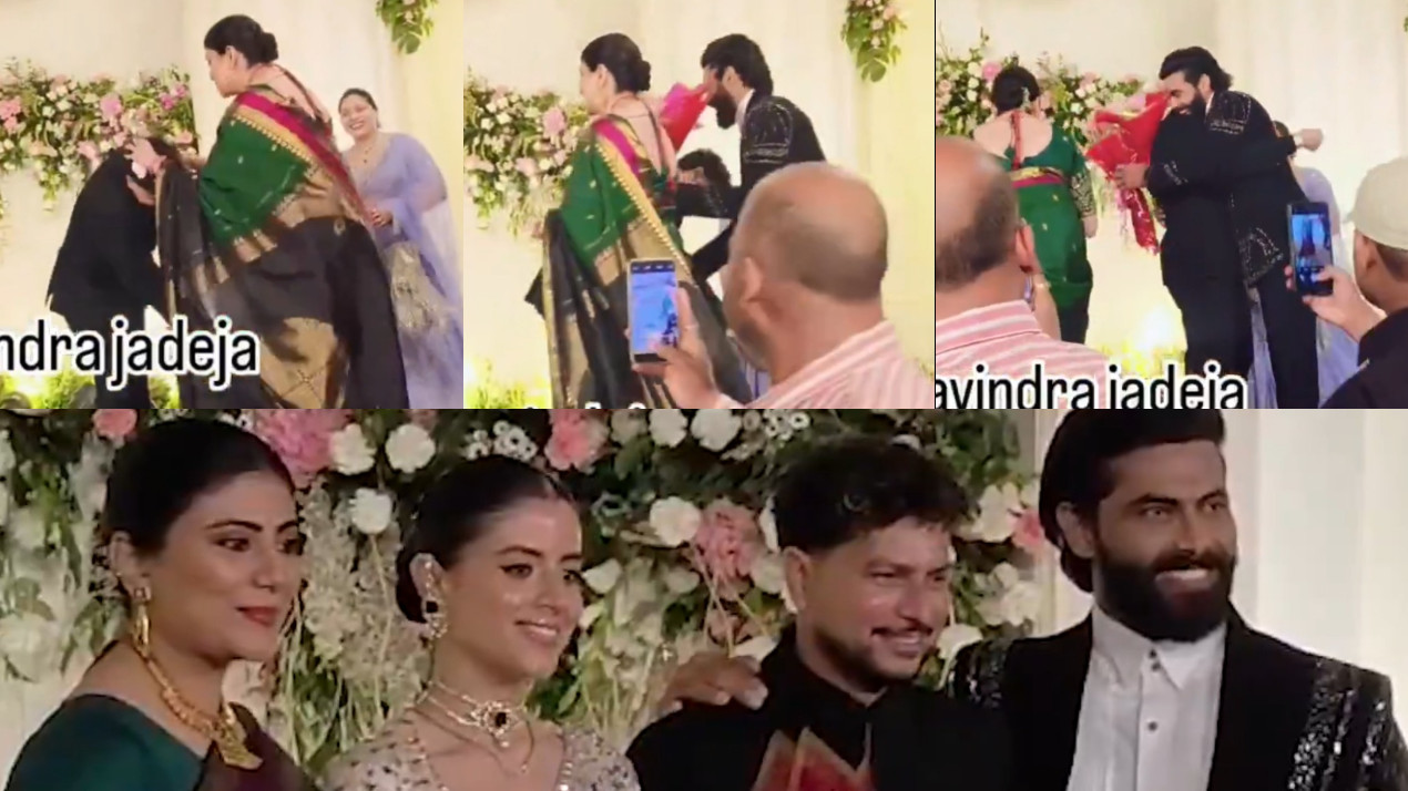 WATCH- Kuldeep Yadav touches Ravindra Jadeja and his wife's feet at his wedding reception
