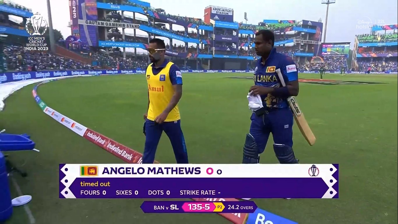 Angelo Mathews was ruled timed out | HotStar