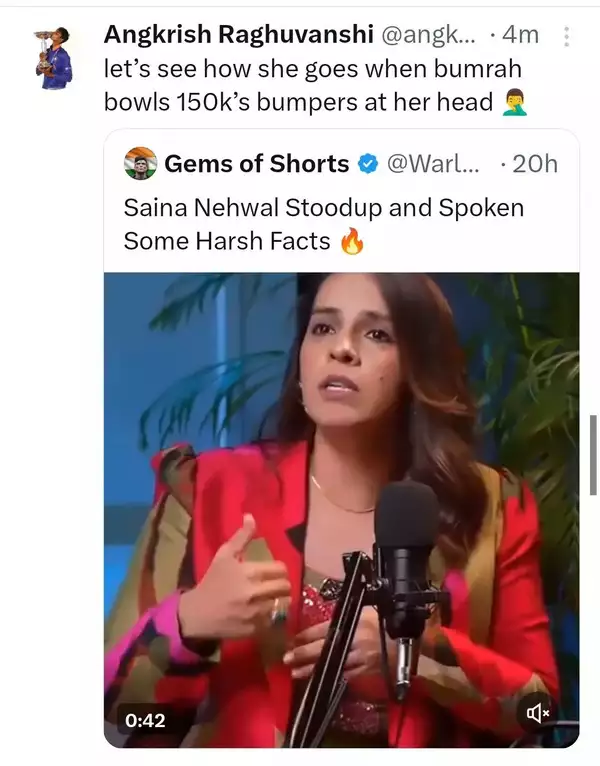 Angkrish Raghuvanshi's deleted post on Saina Nehwal | X