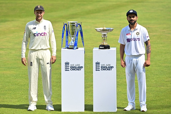 Virat Kohli and Joe Root poses with the Pataudi Trophy | Getty Images