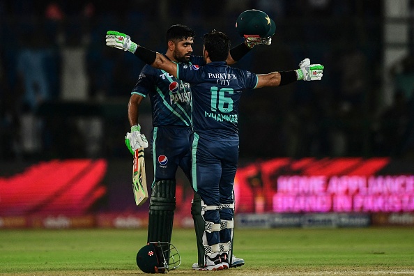 Babar Azam and Mohammad Rizwan celebrate the win | Getty Images