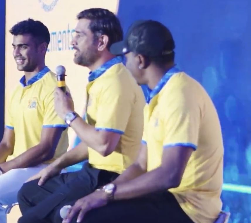 Hangargekar with MS Dhoni during CSK meet and greet | Instagram