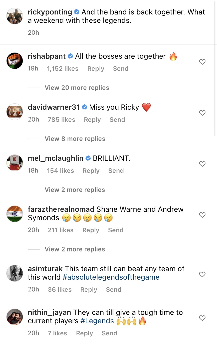 Pant and Warner commented on Ponting's post | Screengrab 