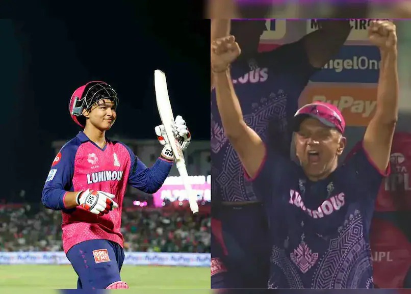 Rahul Dravid cheering for Vaibhav Suryavanshi as he completed a 35-ball ton | X