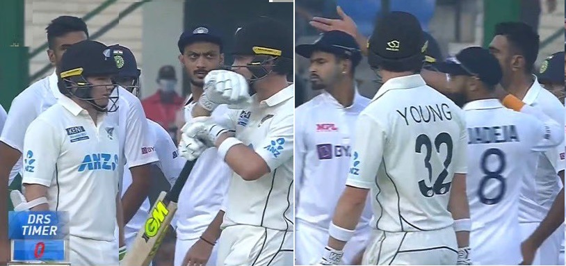 Rahane and Ashwin notify the umpire as Will Young takes DRS after timer runs out | Twitter