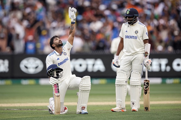 Nitish Kumar Reddy celebrates his maiden Test ton | Getty